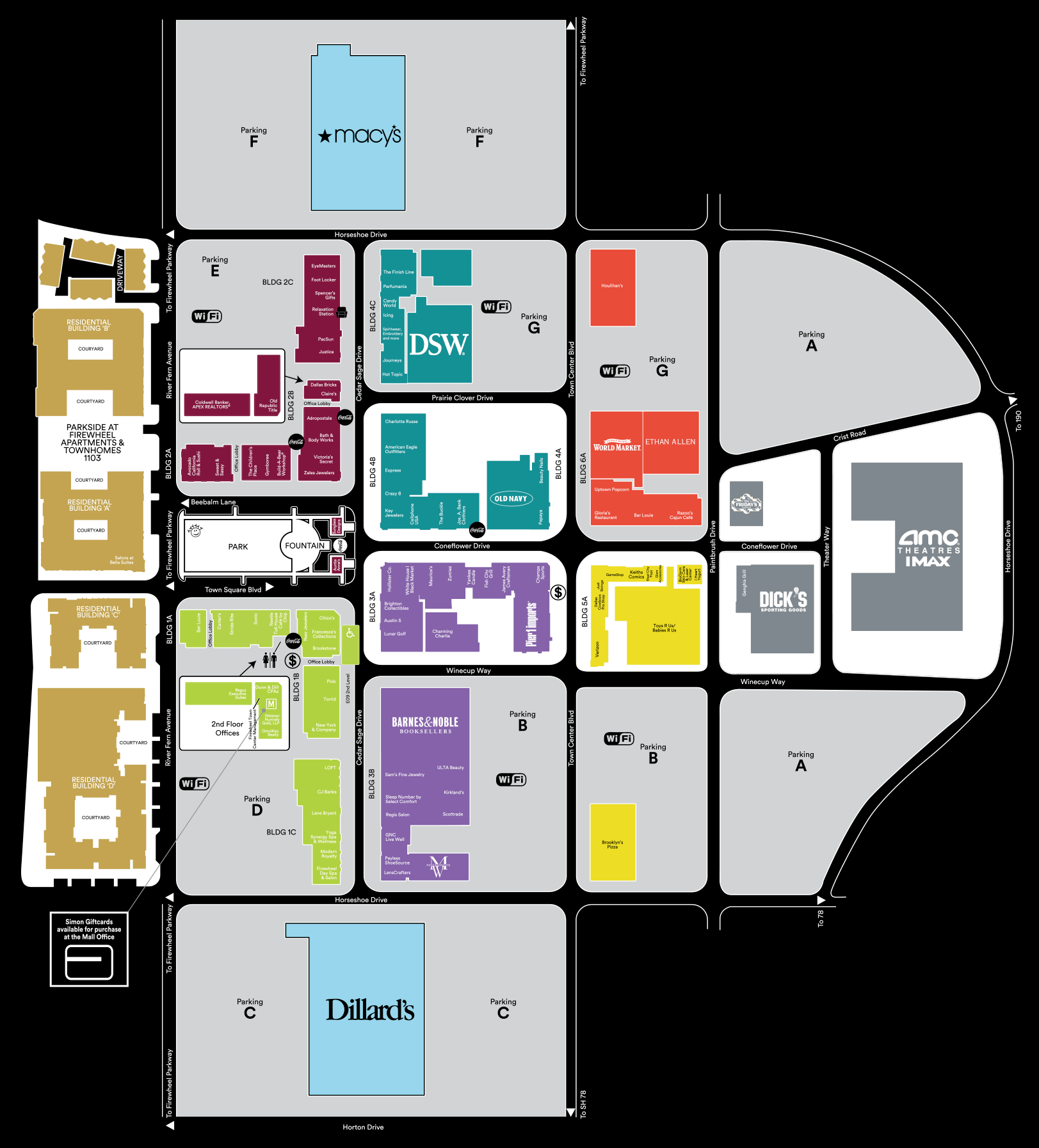 Center Map Of Firewheel Town Center A Shopping Center In Garland
