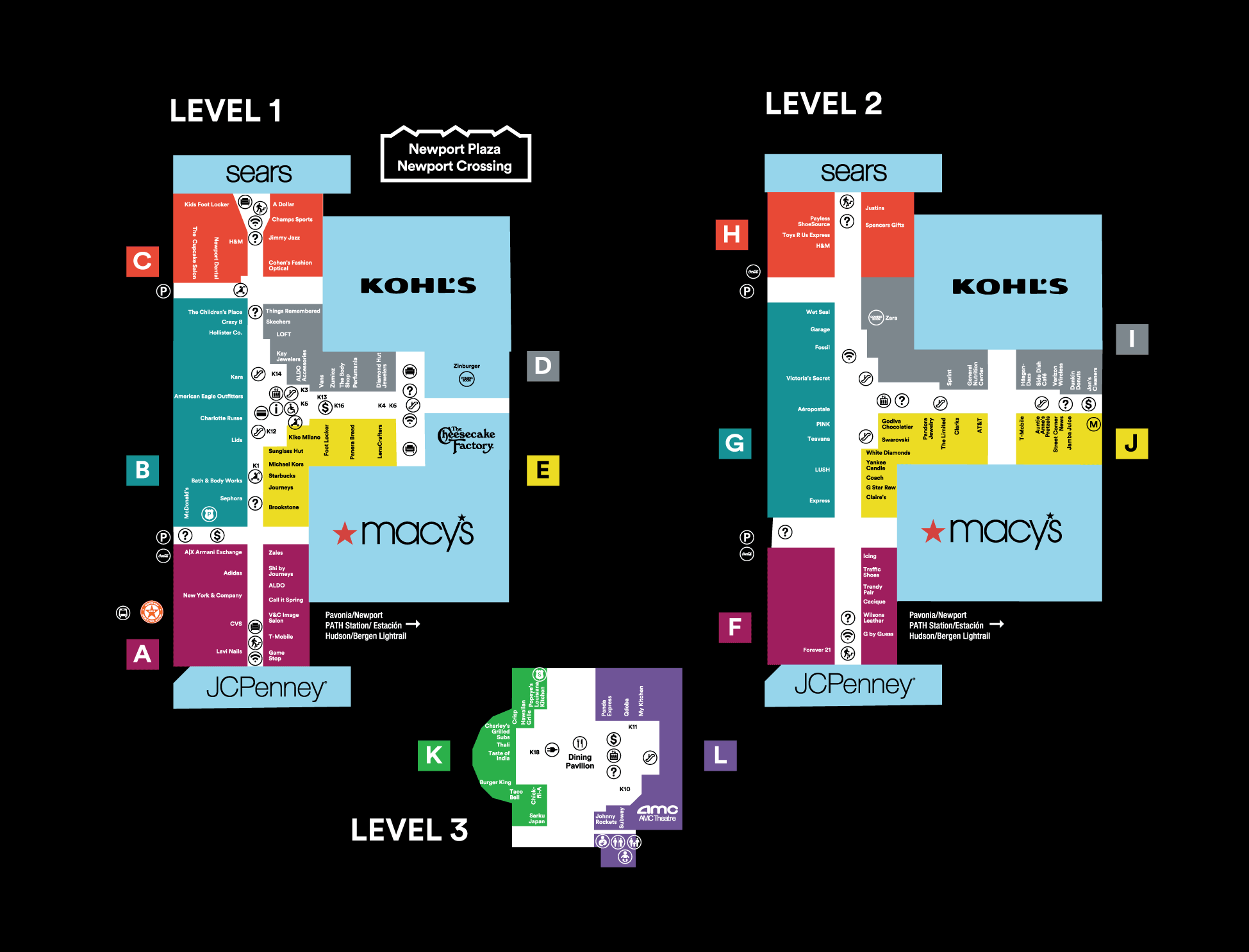 Mall Map of Newport Centre, a Simon Mall Jersey City, NJ