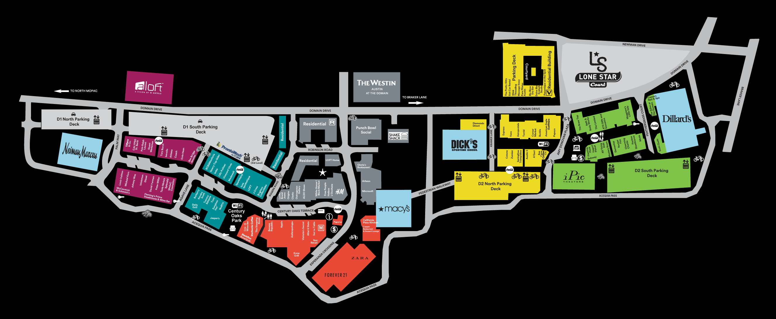 Mall Map of The Domain®, a Simon Mall Austin, TX