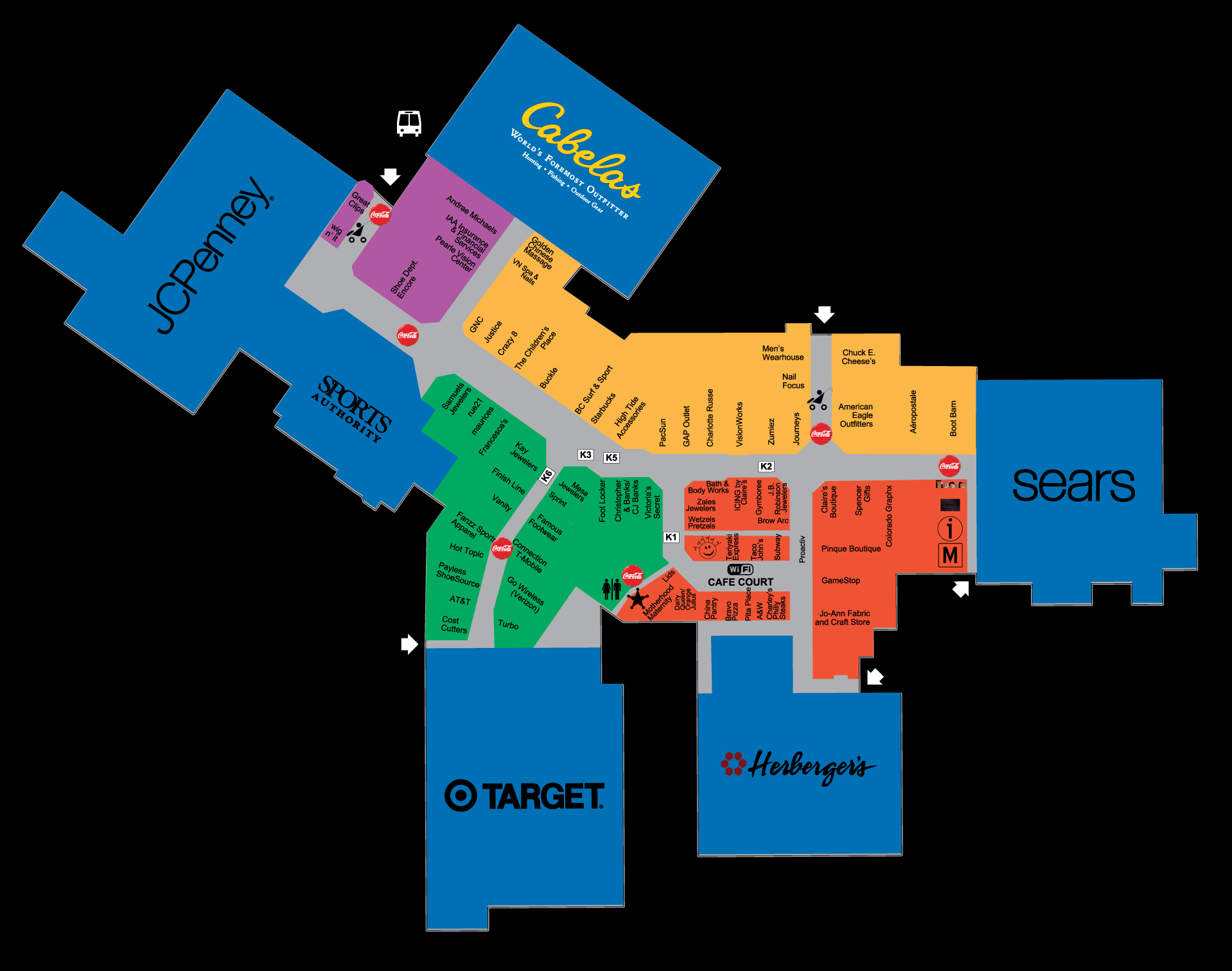 Mesa Mall map -- not much has changed, Cabela's used to be Mervyn's