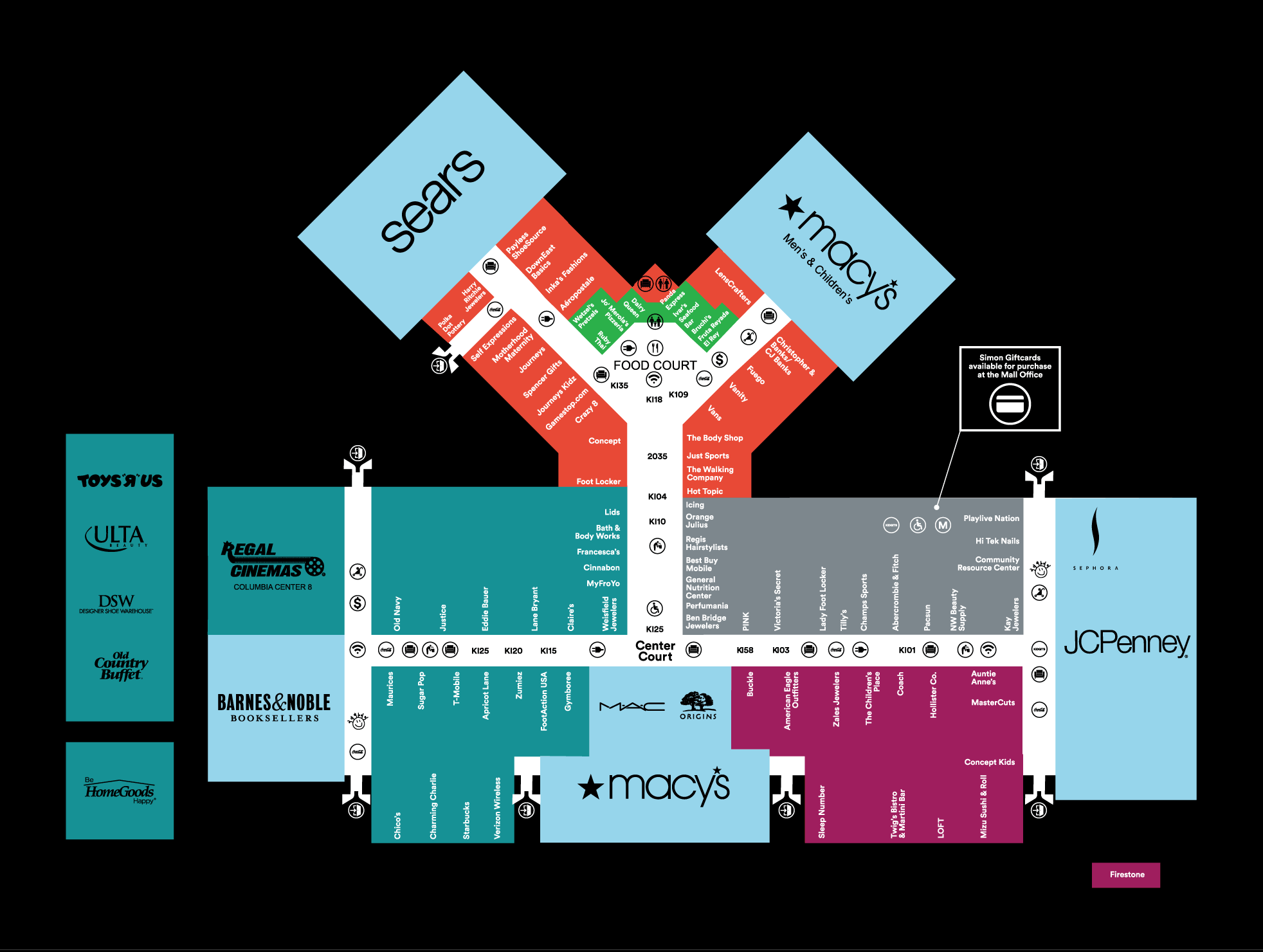 Mall Map of Columbia Center a Simon Mall Kennewick WA